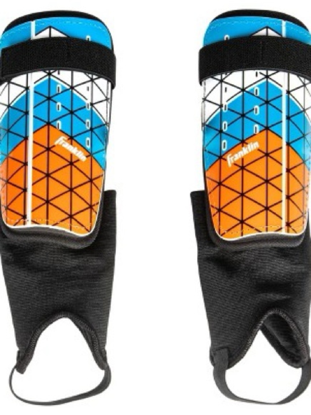 Blue & Orange Soccer Shin Guards with Ankle Support